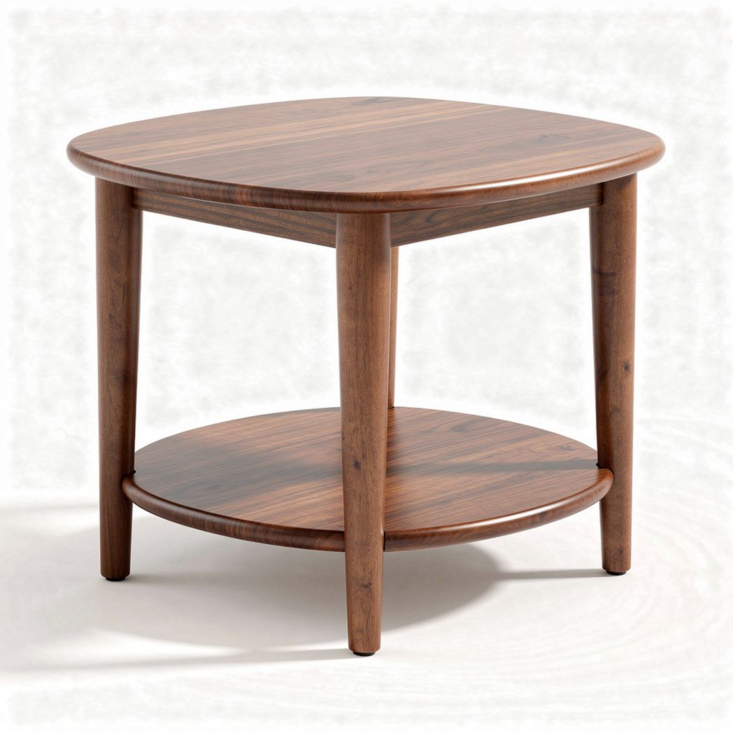 Round wooden side table with lower shelf 60 x 60 x 50cm in walnut finish