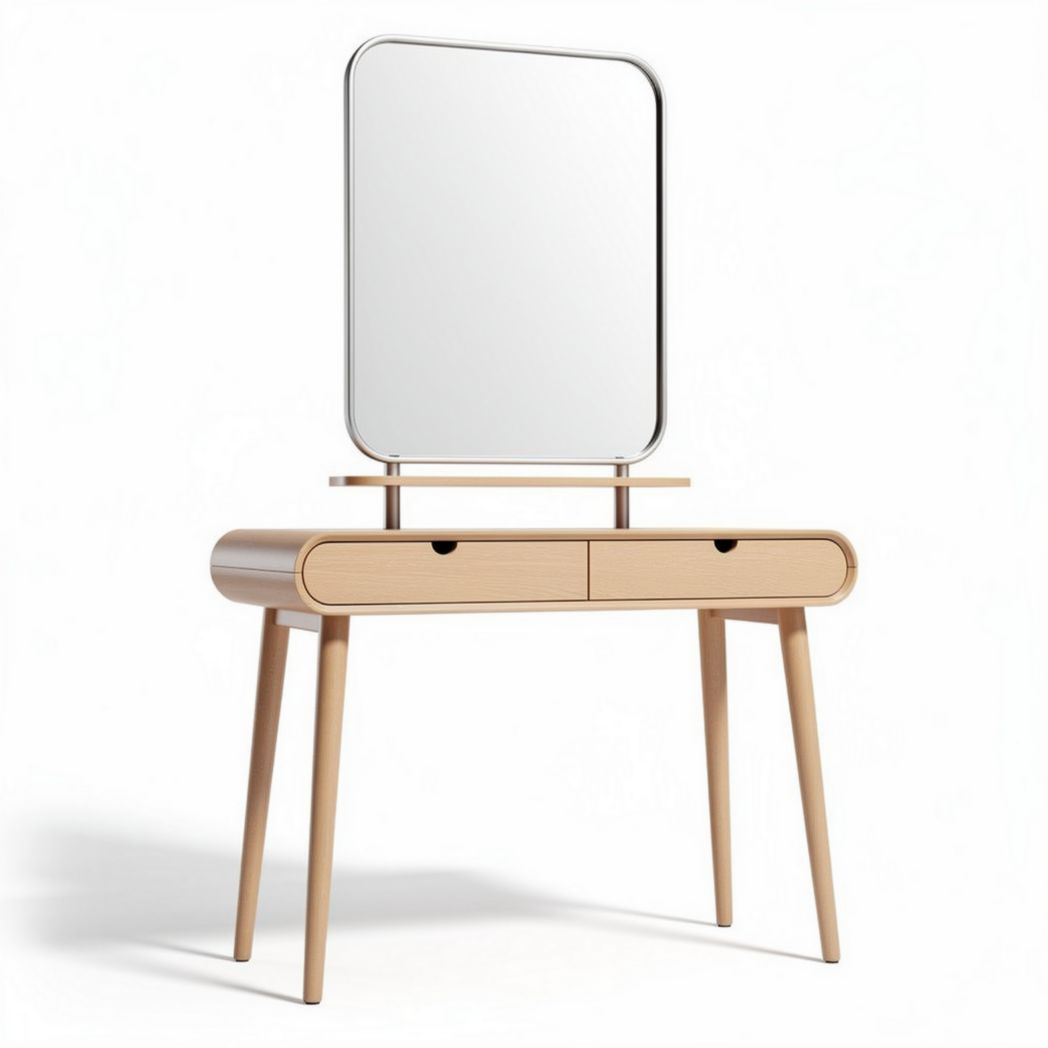 Wooden dressing table with square mirror and two drawers 80 x 40 x 75cm