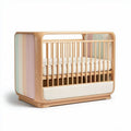 Wooden baby crib with soft fabric panels in pastel colors 120 x 60 x 80cm