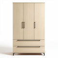 Wooden wardrobe with three doors and two drawers in natural finish 180 x 100 x 50cm