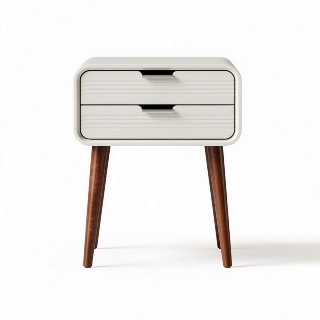 Modern nightstand with two drawers in white and walnut finish 50 x 40 x 60cm