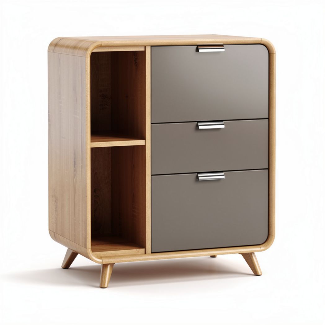 Wooden nightstand with two-tone finish and three drawers 60 x 40 x 70cm