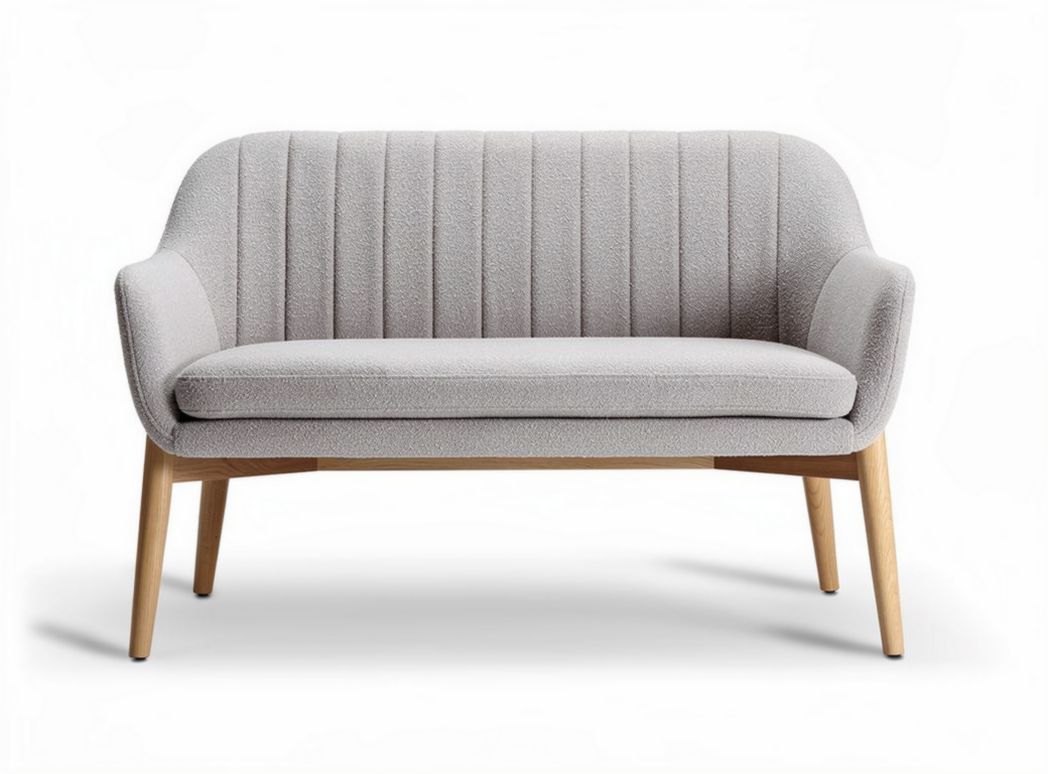 Fabric loveseat sofa with wooden legs in light grey color 150 x 75 x 80cm