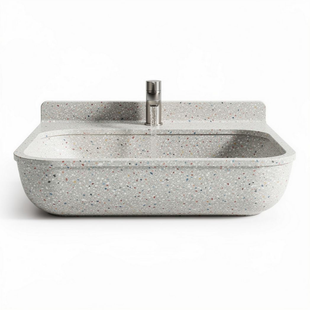 Terrazzo sink with integrated faucet for bathroom installation 60 x 40 x 15cm
