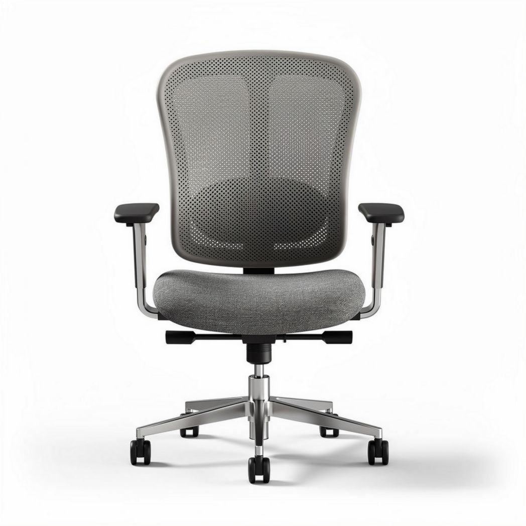Mesh office chair with adjustable arms and gray fabric seat 60 x 60 x 100cm