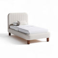 Upholstered twin bed frame with padded headboard and wooden legs 190 x 90 x 100cm