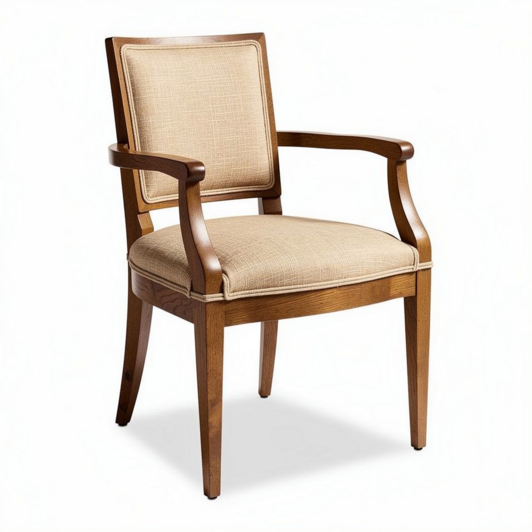 Upholstered dining chair with wooden frame and beige fabric seat 45 x 50 x 90cm