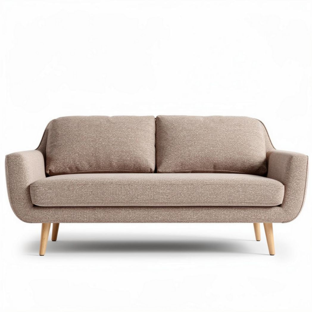 Modern two-seater sofa in beige fabric with tapered wooden legs 180 x 80 x 85cm